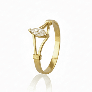 Anillo Oro 18kt Platino Solitario Navette Circonita