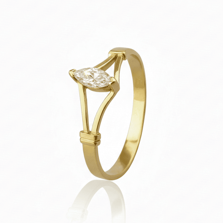Anillo Oro 18kt Platino Solitario Navette Circonita 1