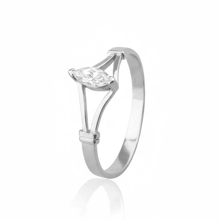 Anillo Oro 18kt Platino Solitario Navette Circonita 4