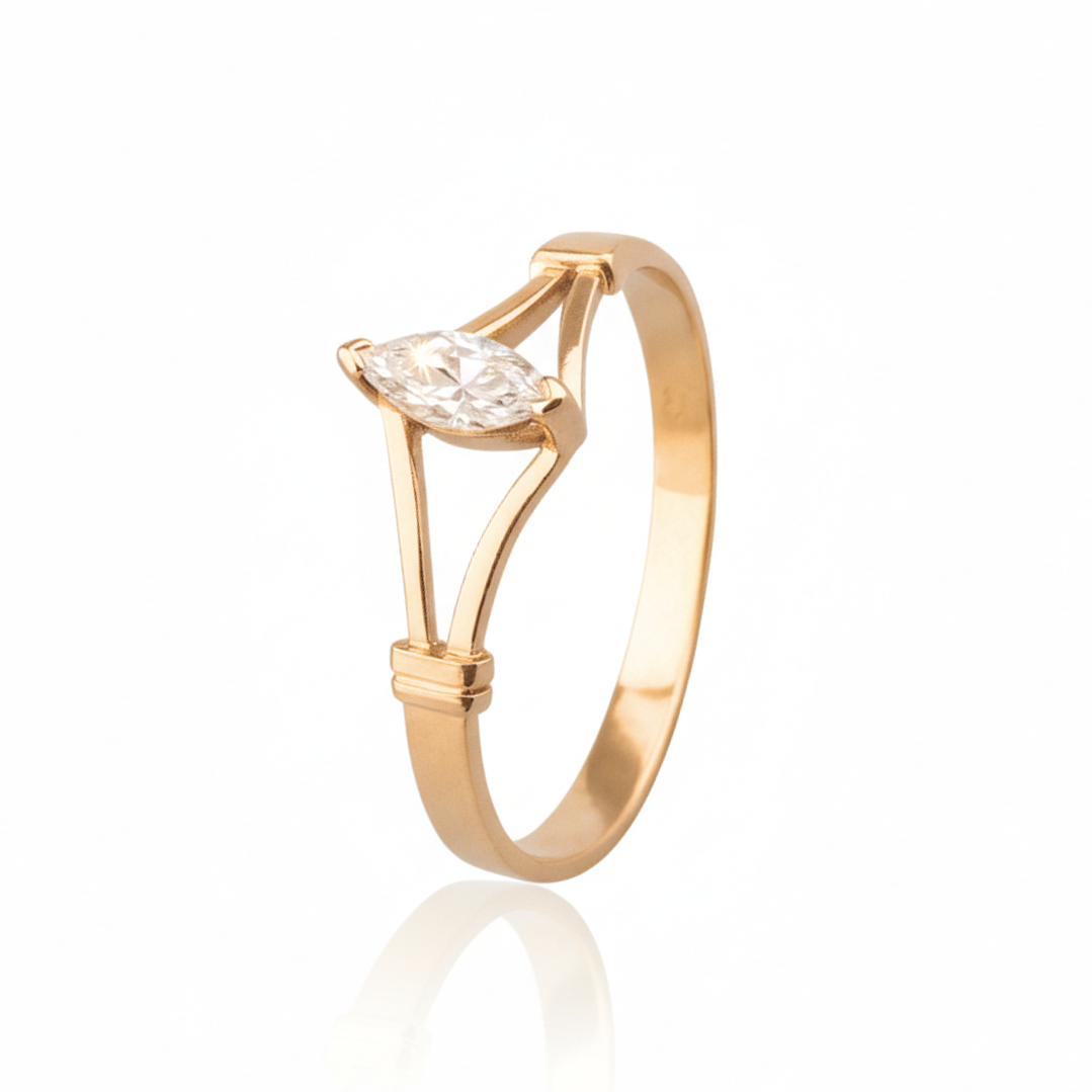 Anillo Oro 18kt Platino Solitario Navette Circonita 7