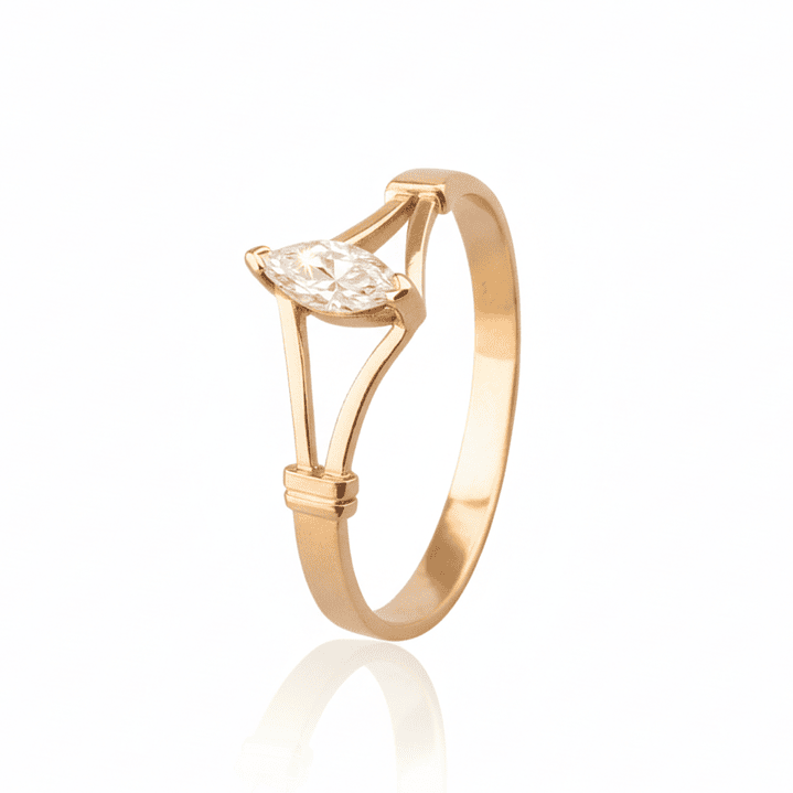 Anillo Oro 18kt Platino Solitario Navette Circonita 7