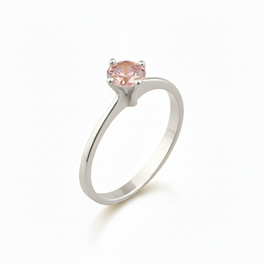 Anillo Oro 18kt Solitario Clásico Circonita Rosa 4