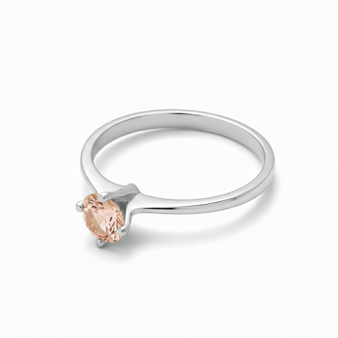 Anillo Oro 18kt Solitario Clásico Circonita Rosa 6