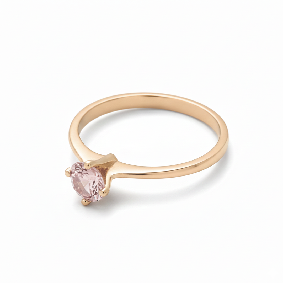 Anillo Oro 18kt Solitario Clásico Circonita Rosa 9