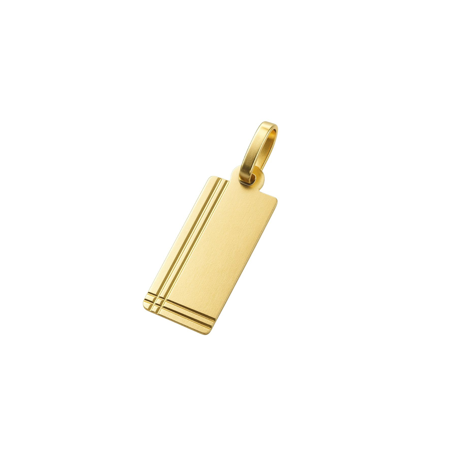 Colgante Oro Miel 18kt Placa Rectangular Borde Linea Doble 1