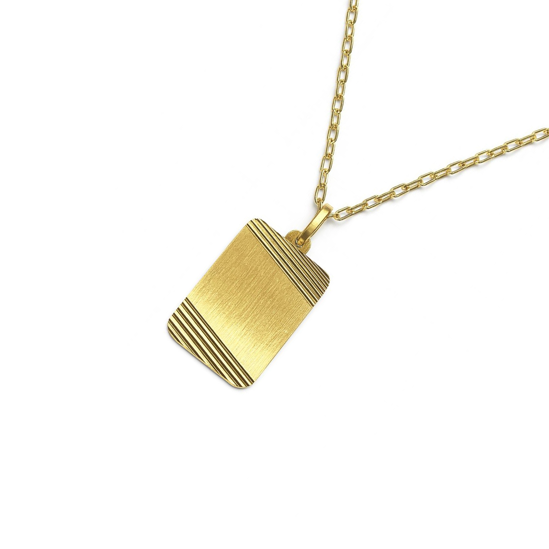 Colgante Oro Miel 18kt Placa Borde Tallado Diagonal 2
