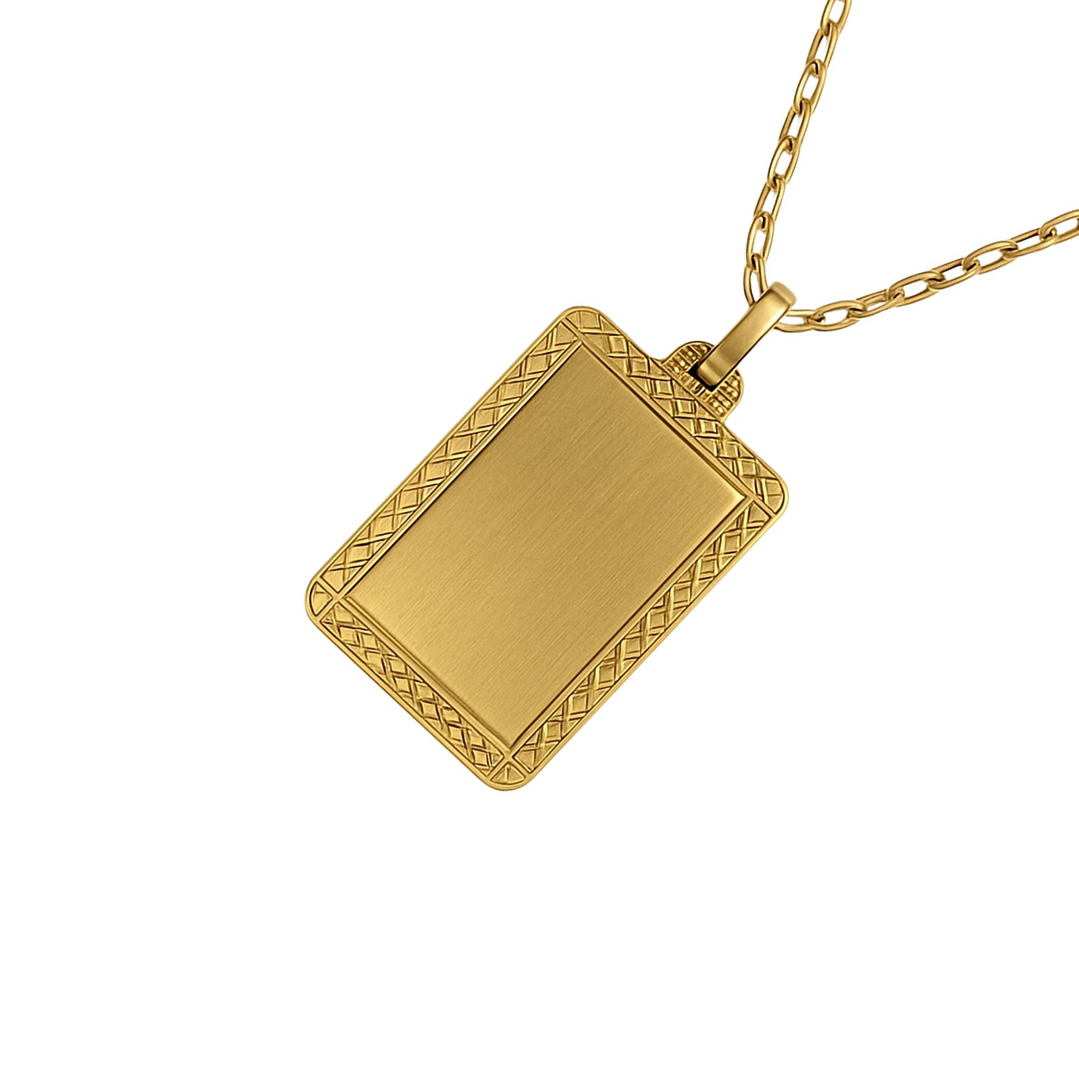 Colgante Oro Miel 18kt Placa Borde Diamantado 2