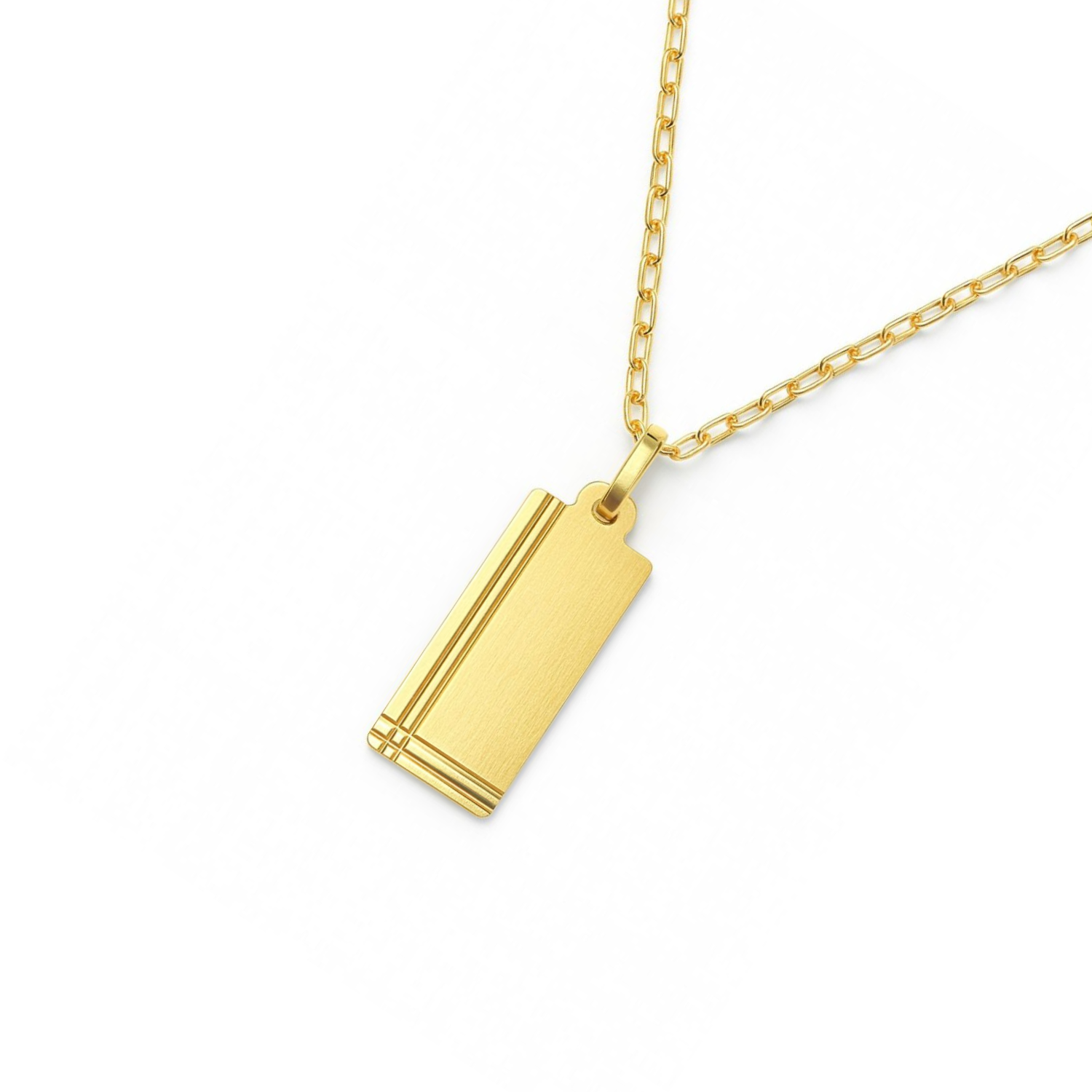 Colgante Oro Miel 18kt Placa Rectangular Borde Linea Doble 2