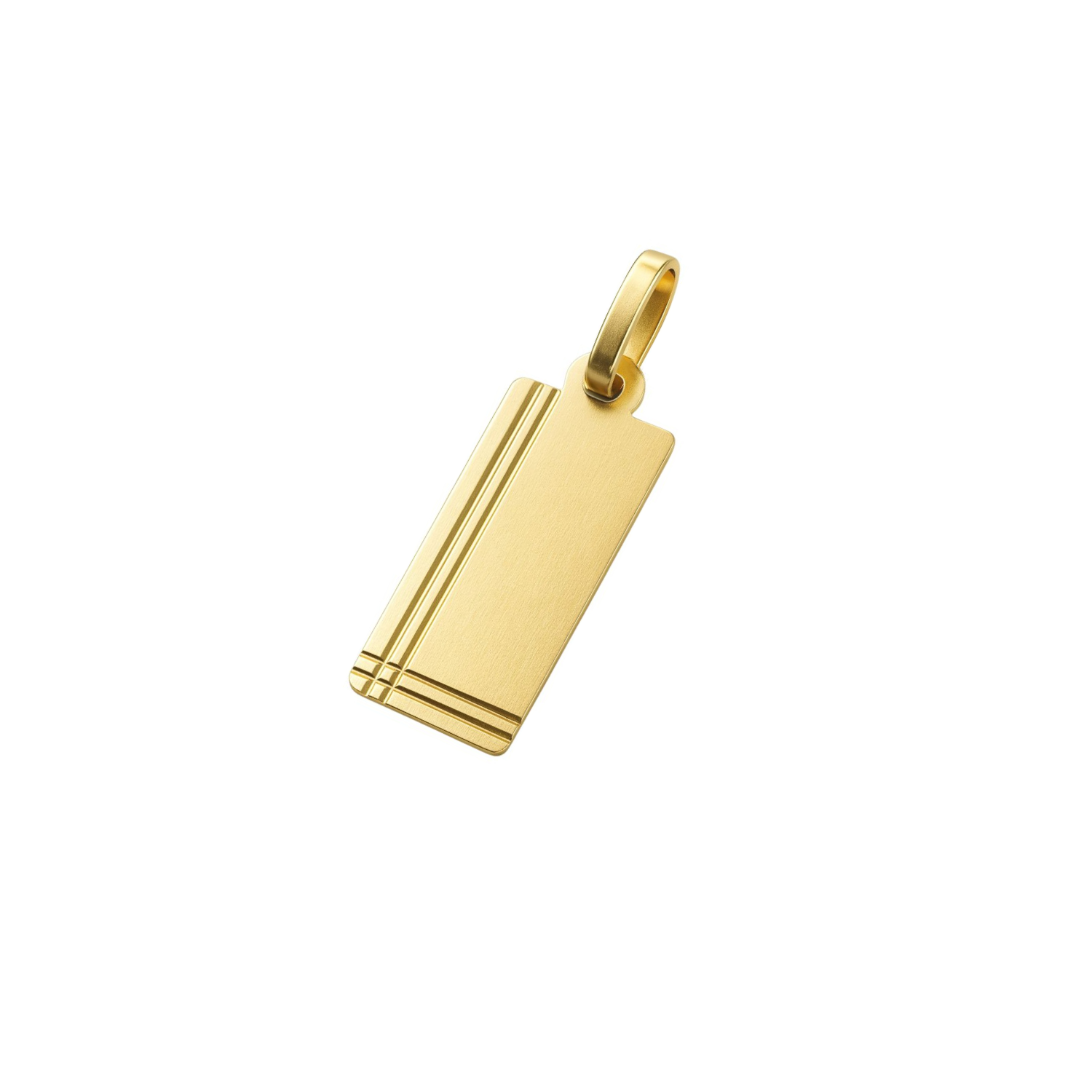 Colgante Oro Miel 18kt Placa Rectangular Borde Linea Doble 3