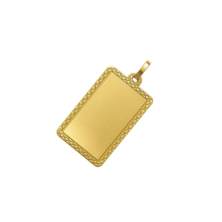 Colgante Oro Miel 18kt Placa Rectangular Borde Diamantado 1