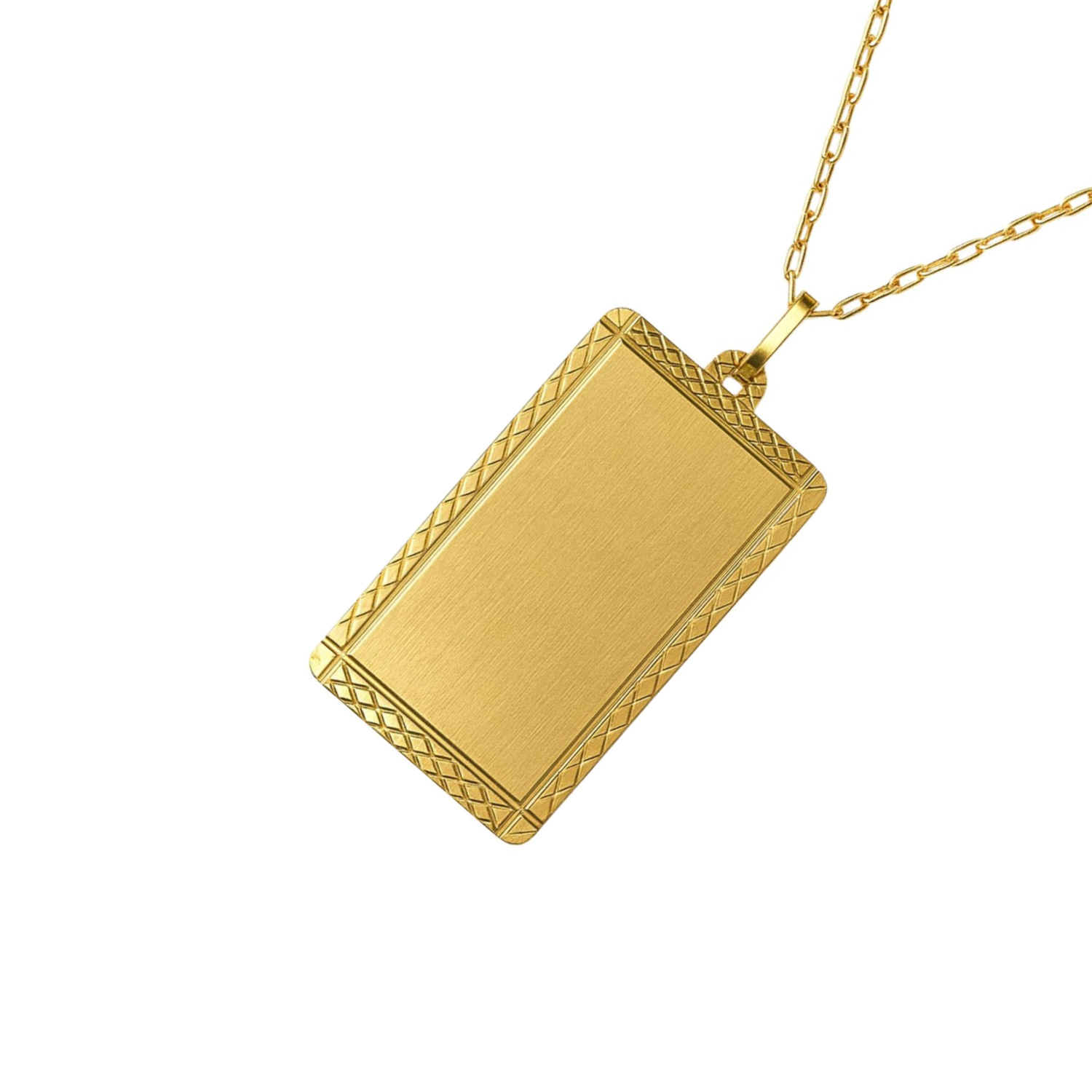 Colgante Oro Miel 18kt Placa Rectangular Borde Diamantado 2