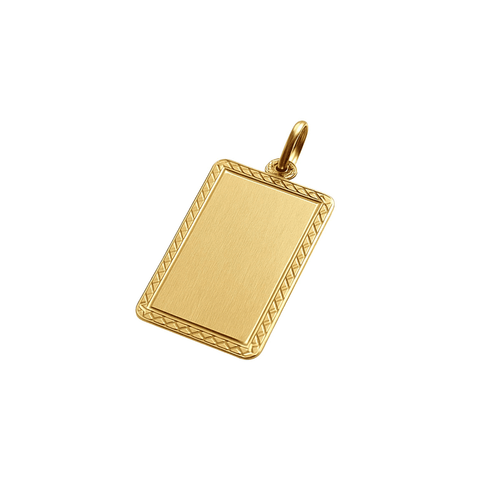 Colgante Oro Miel 18kt Placa Rectangular Borde Diamantado 3