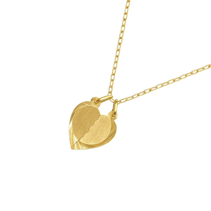 Colgante Oro Miel 18kt Placa Corazón Duo Amor 2