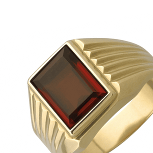 Anillo Oro 18kt Sello Rectangular Ranurado Circonita