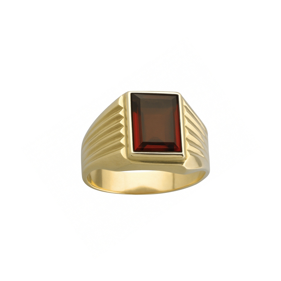 Anillo Oro 18kt Sello Rectangular Ranurado Circonita 3