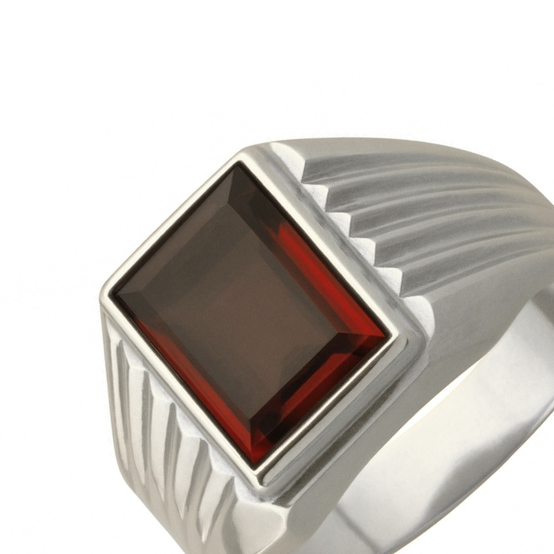 Anillo Oro 18kt Sello Rectangular Ranurado Circonita 5
