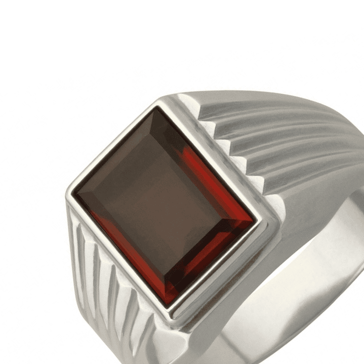 Anillo Oro 18kt Sello Rectangular Ranurado Circonita 5