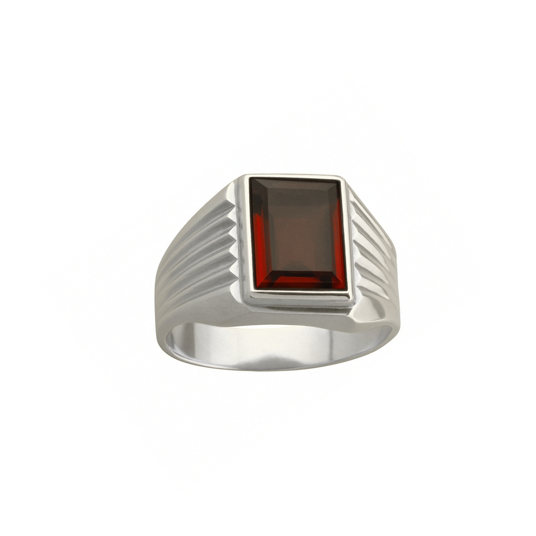 Anillo Oro 18kt Sello Rectangular Ranurado Circonita 6