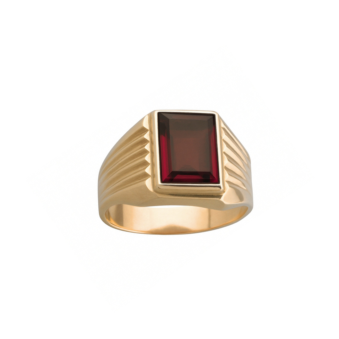 Anillo Oro 18kt Sello Rectangular Ranurado Circonita 9