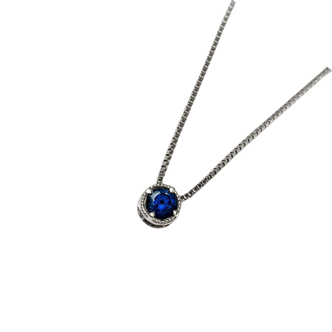 Collar Oro Blanco 18kt Zafiro 10Pts 2