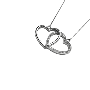 Collar Oro Blanco 18kt Corazones Entrelazados