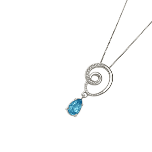 Collar Oro Blanco 18kt Espiral Azul