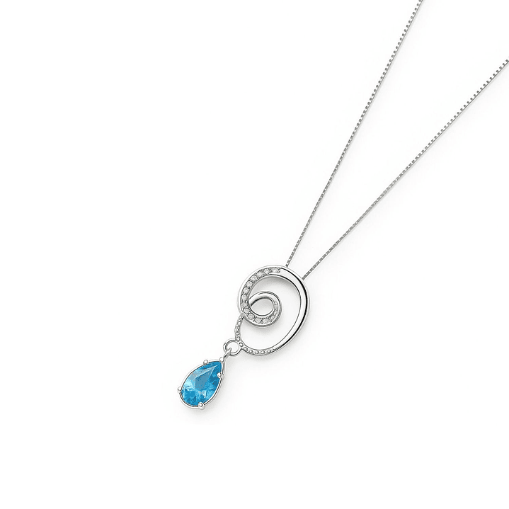 Collar Oro Blanco 18kt Espiral Azul 3