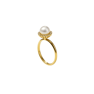 Anillo Oro Amarillo 18kt Diamantes 16Pts Perla Cultivada 6MM