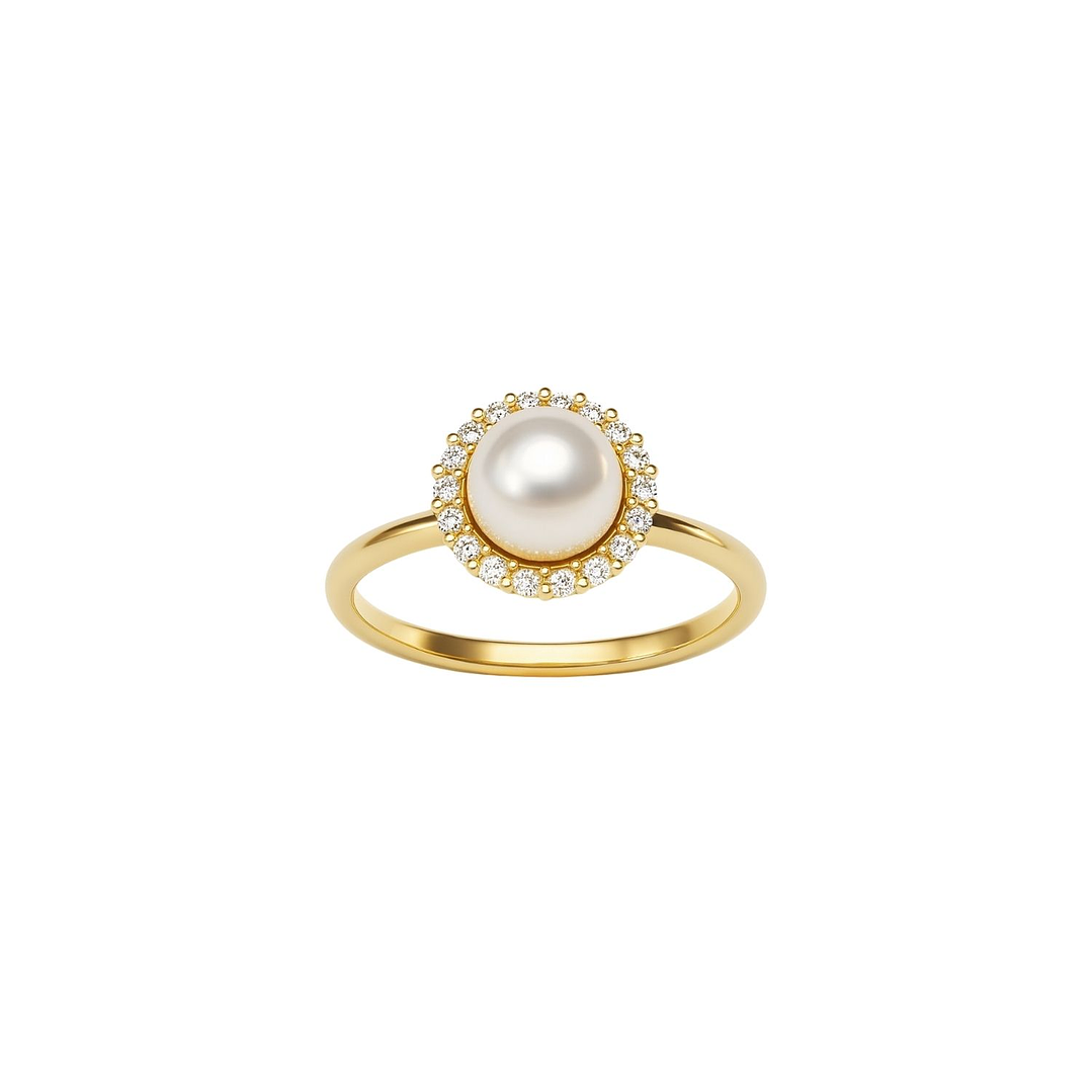 Anillo Oro Amarillo 18kt Diamantes 16Pts Perla Cultivada 6MM 2