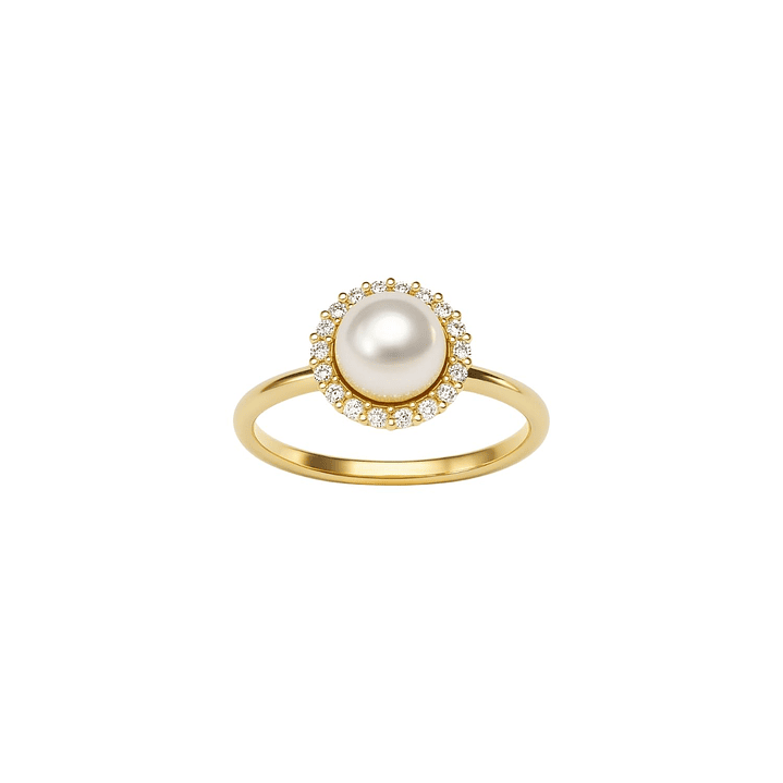 Anillo Oro Amarillo 18kt Diamantes 16Pts Perla Cultivada 6MM 2