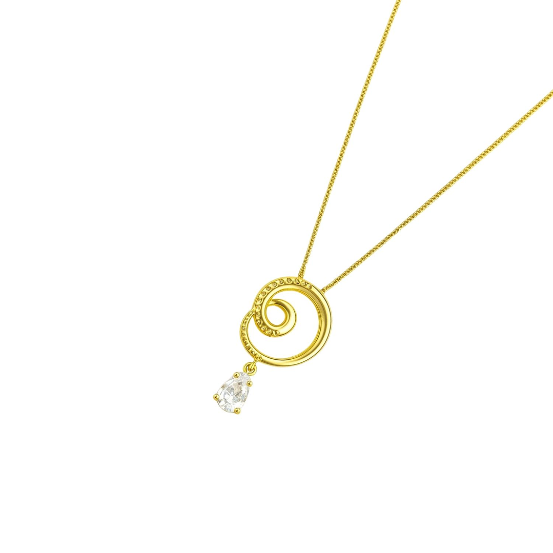 Collar Oro Amarillo 18kt Espiral Circonita Gota Colgante 1