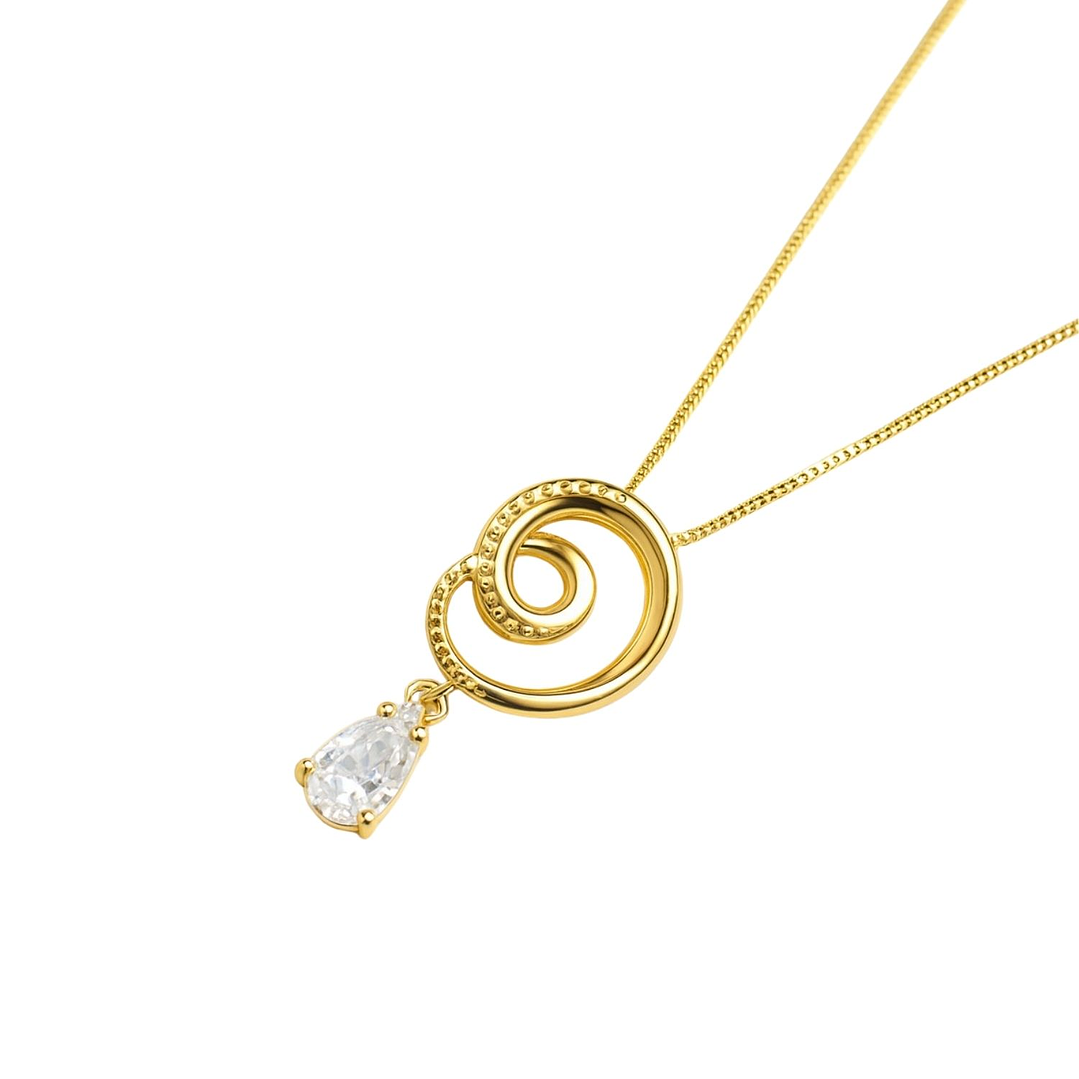 Collar Oro Amarillo 18kt Espiral Circonita Gota Colgante 2