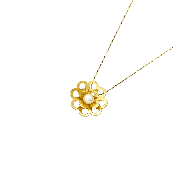 Collar Oro Amarillo 18kt Flor- Perla Central 5MM 1