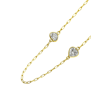 Collar Oro Amarillo 18kt Corazones Circonita
