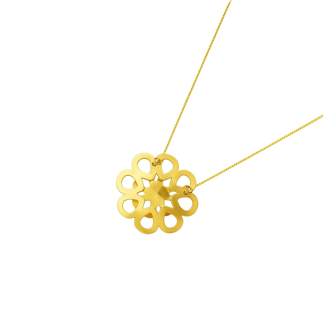 Collar Oro Amarillo 18kt Flor- Perla Central 5MM 3