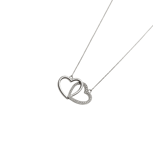 Collar Oro Blanco 18kt Corazones Entrelazados