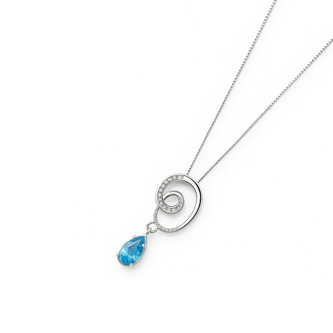 Collar Oro Blanco 18kt Espiral Azul 6