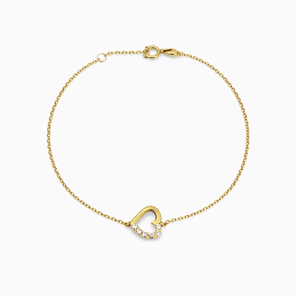 Pulsera Oro Amarillo 18kt Corazón 1/2 circonita 1
