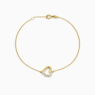 Pulsera Oro Amarillo 18kt Corazón 1/2 circonita