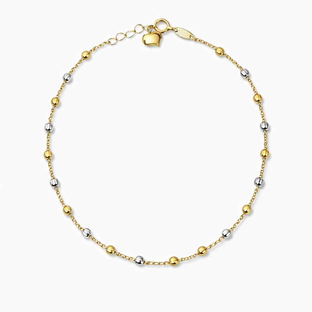 Pulsera de Oro 18kt Corazon con Esferas Bicolor 1