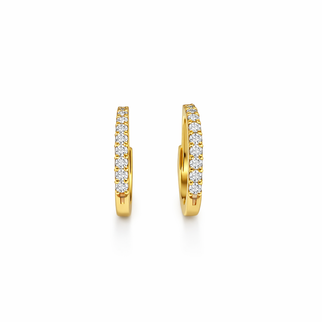Aros Oro Amarillo 18kt Argollas Pequeñas Circonita 11MM 1