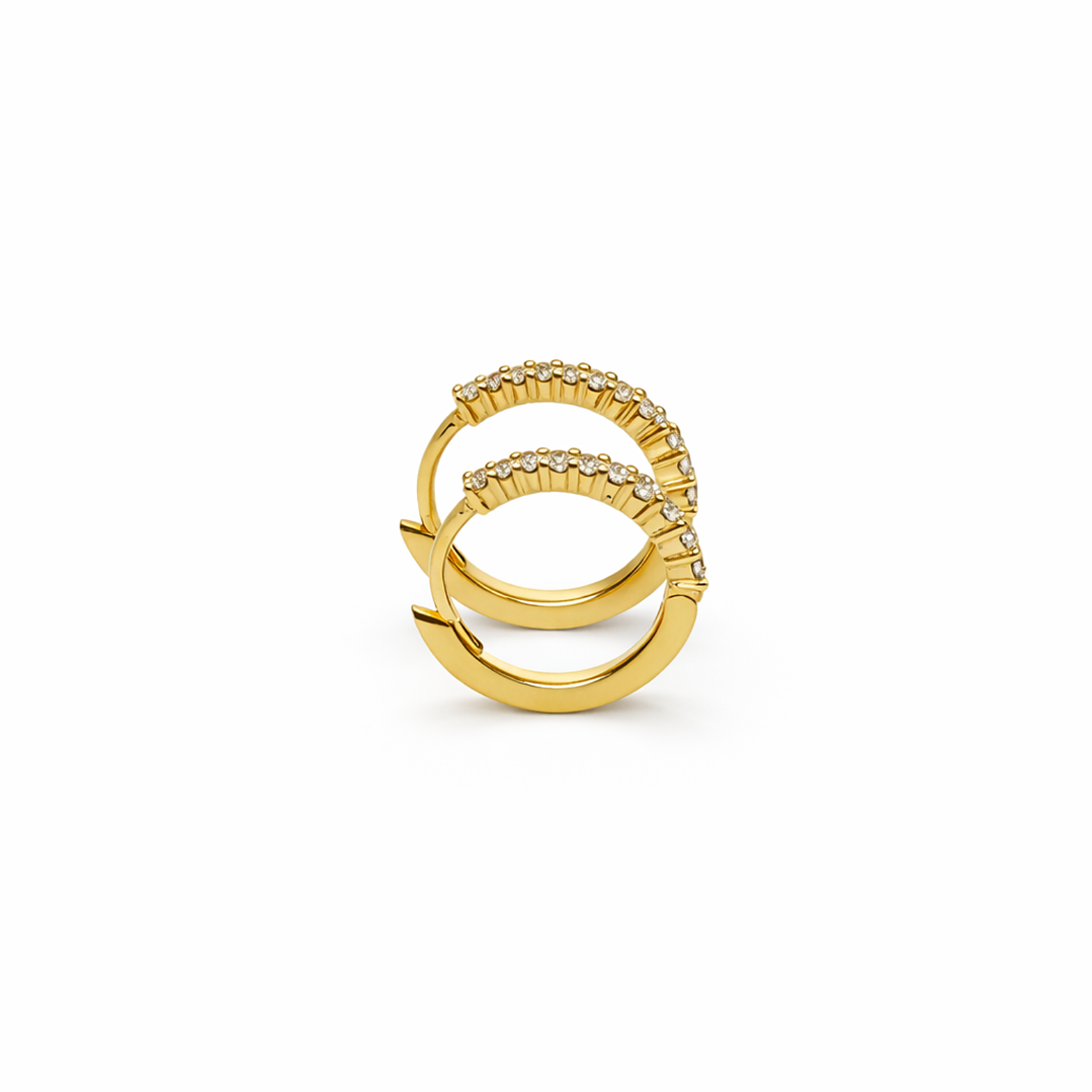 Aros Oro Amarillo 18kt Argollas Pequeñas Circonita 11MM 2