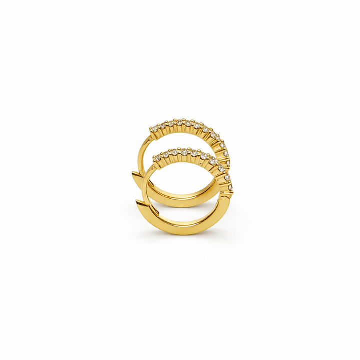 Aros Oro Amarillo 18kt Argollas Pequeñas Circonita 11MM 2