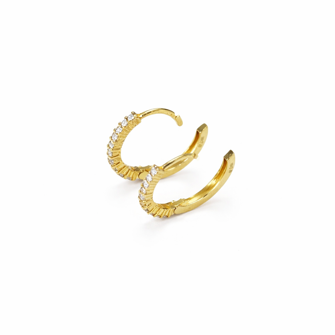 Aros Oro Amarillo 18kt Argollas Pequeñas Circonita 11MM 3