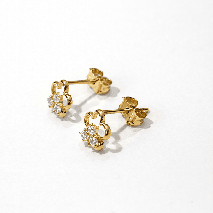 Aros Oro Amarillo 18kt Flor Circonita 2