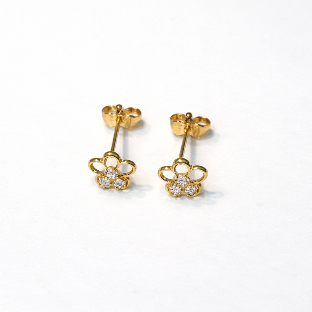 Aros Oro Amarillo 18kt Flor Circonita 3