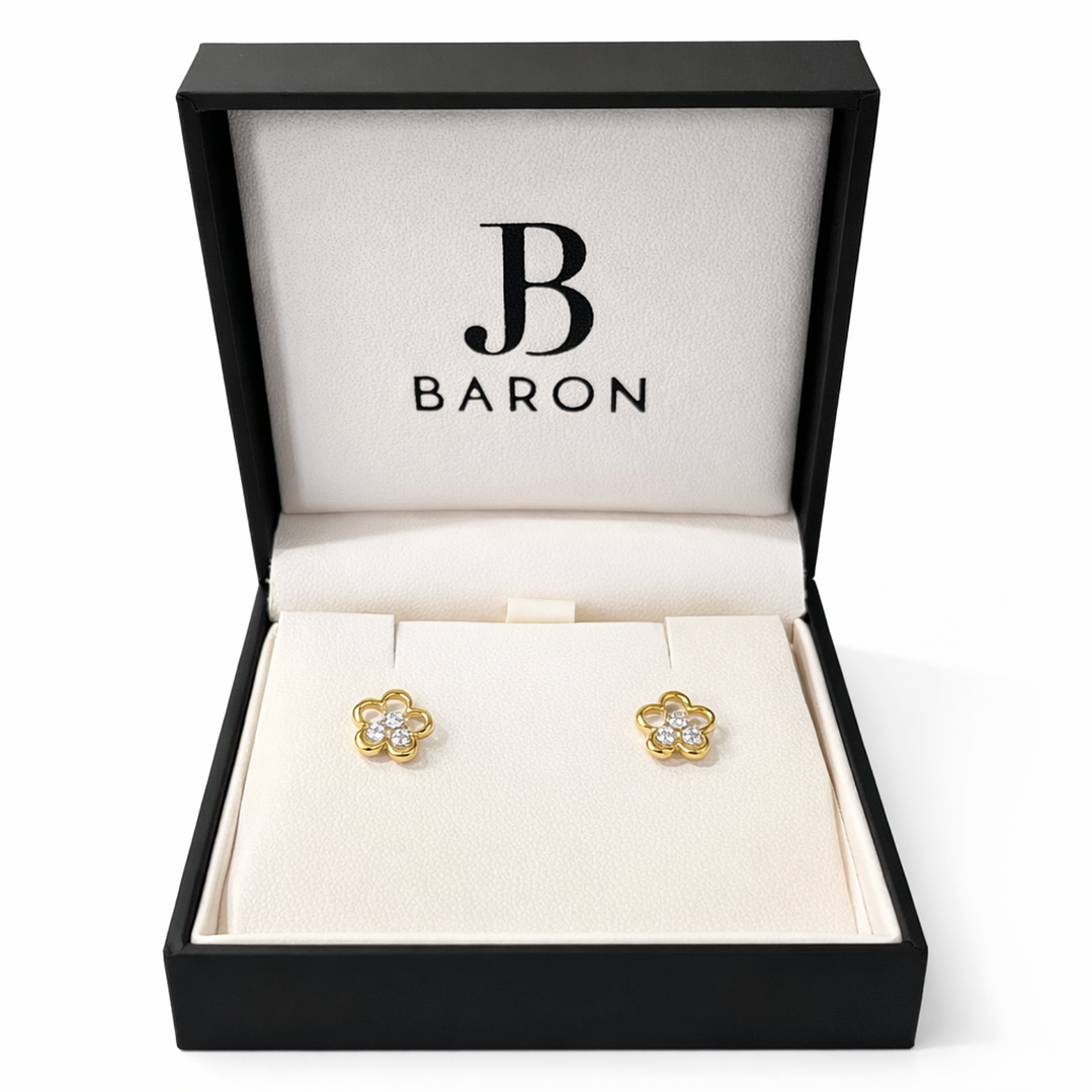 Aros Oro Amarillo 18kt Flor Circonita 4