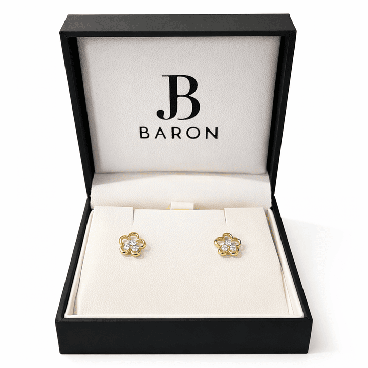 Aros Oro Amarillo 18kt Flor Circonita 4