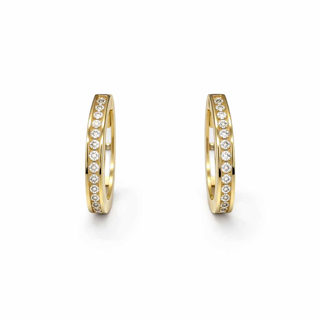 Aros Oro Amarillo 18kt Argollas 1/2 Circonita 15MM 1