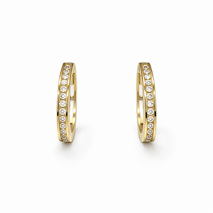 Aros Oro Amarillo 18kt Argollas 1/2 Circonita 15MM